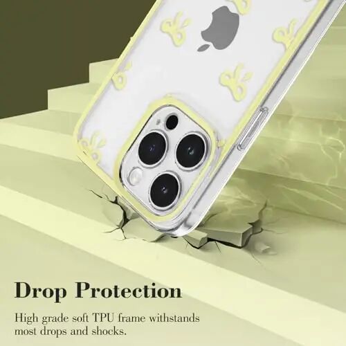 EYZUTAK iPhone 13 Pro Max uchun g‘ilof, tiniq yoqimli lenta bantli naqshli estetik shaffof telefon g‘ilofi, ko‘tarilgan kamera himoyasi, zamonaviy ingichka yumshoq bardoshli TPU himoya qopqog‘i ayollar qizlar uchun - sariq - 3