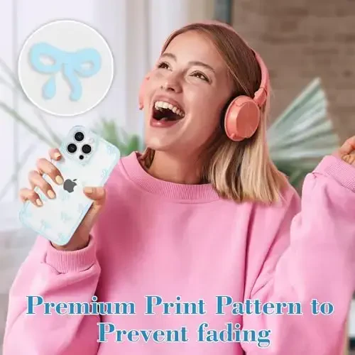 EYZUTAK iPhone 13 Pro Max uchun g'ilof, tiniq yoqimli lenta kamon naqshli estetik shaffof telefon g'ilofi ko'tarilgan kamera himoyasi zamonaviy ingichka yumshoq bardoshli TPU himoya qopqog'i ayollar qizlar uchun - Moviy - 6