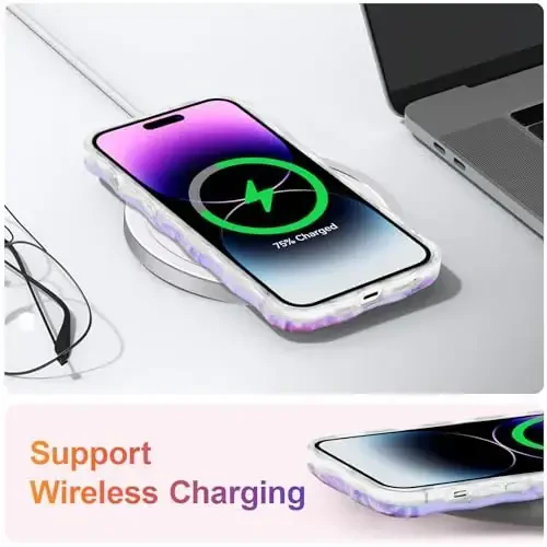 EYZUTAK iPhone 13 Pro uchun g'ilof, Rangli Retro Yog 'bo'yoqli lazerli yaltiroq naqshli yoqimli jingalak to'lqinli qirrali nafis telefon qopqog'i Zamonaviy Bardoshli TPU Himoya qutisi Qizlar Ayollar uchun - Pushti Pion - 6