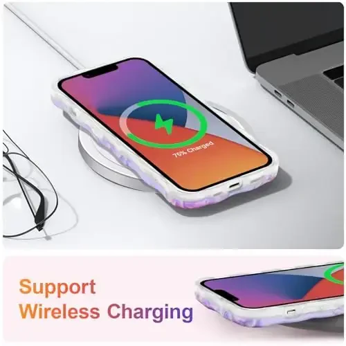 EYZUTAK iPhone 13 uchun g'ilof, Rangli Retro Yog'li Bo'yoqli Gul Lazeri Yorqin Naqshli Yoqimli Jingalak To'lqinlar Qirrasi Nafis Telefon Qopqog'i Zamonaviy Bardoshli TPU Himoya G'ilofi Qizlar Ayollar uchun - Pushti Pion - 6