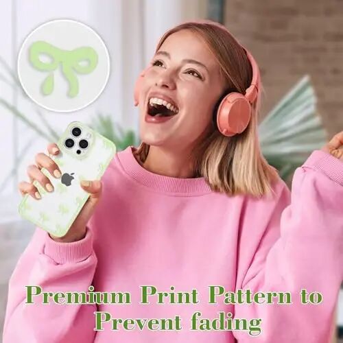 EYZUTAK iPhone 14 Pro Max uchun g'ilof, Shaffof chiroyli lenta kamon naqshli estetik shaffof telefon g'ilofi Ko'tarilgan kamera himoyasi Zamonaviy ingichka yumshoq bardoshli TPU himoya qopqog'i ayollar qizlar uchun - Yashil - 6