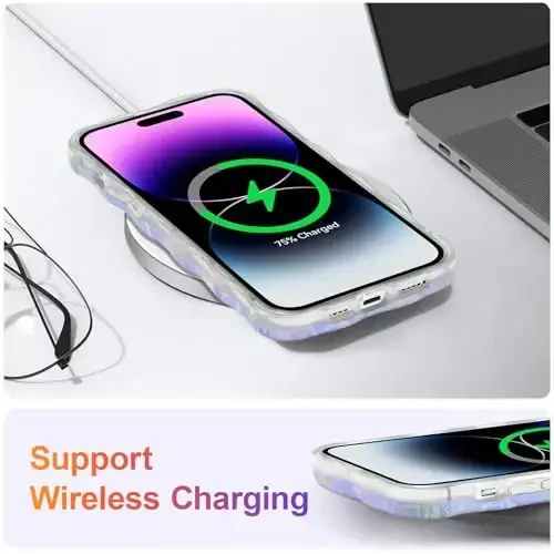 EYZUTAK iPhone 14 Pro uchun g'ilof, Rangli Retro Yog 'bo'yoqli bosma gul lazerli yaltiroq naqshli yoqimli jingalak to'lqinlar chegarasi Qizlar ayollar uchun nafis telefon qopqog'i zamonaviy bardoshli TPU himoya qutisi - Pushti - 6