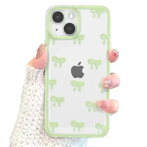 EYZUTAK iPhone 14 uchun g'ilof, shaffof chiroyli lenta kamon naqshli estetik shaffof telefon g'ilofi ko'tarilgan kamera himoyasi zamonaviy ingichka yumshoq bardoshli TPU himoya qopqog'i ayollar qizlar uchun - Yashil - 10