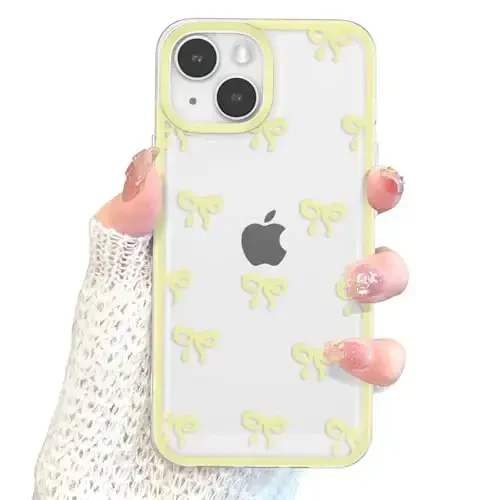 EYZUTAK iPhone 14 uchun g‘ilof, tiniq chiroyli lenta kamon naqshli estetik shaffof telefon g‘ilofi ko‘tarilgan kamera himoyasi zamonaviy ingichka yumshoq bardoshli TPU himoya qopqog‘i ayollar qizlar uchun - Sariq - 4