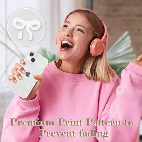 EYZUTAK iPhone 15 Plus uchun g'ilof, Shaffof chiroyli lenta kamon naqshli estetik shaffof telefon g'ilofi ko'tarilgan kamera himoyasi Zamonaviy ingichka yumshoq bardoshli TPU himoya qopqog'i ayollar qizlar uchun - Oq - 6