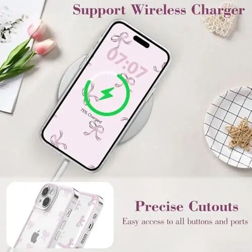 EYZUTAK iPhone 15 Plus учун қораси, очиқ тозали куйли лентлик тағинч нақш, эстетик тозали телефон қораси, баланд турган камерани ҳимоя қилган, мустаҳкам, ингичка, юмшоқ, чидамли TPU қорағи, аёллар ва қизлар учун - pushti - 4