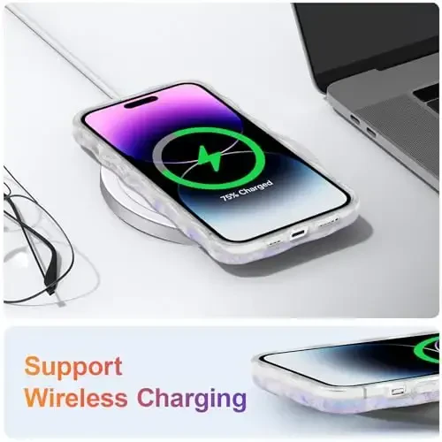 EYZUTAK iPhone 15 Pro Max uchun g'ilof, Rangli Retro Yog'li Bo'yoqli Gul Lazerli Yorqin Naqshli Chiroyli Jingalak To'lqinli Chegarali Nozik Telefon Qopqog'i Zamonaviy Bardoshli TPU Himoya G'ilofi Qizlar Ayollar uchun-Ochiq Moviy - 6