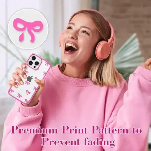 EYZUTAK iPhone 15 Pro Max uchun g'ilof, Shaffof chiroyli lenta tugunli naqshli estetik shaffof telefon g'ilofi Ko'tarilgan kamera himoyasi Zamonaviy nozik yumshoq bardoshli TPU himoya qopqog'i Ayollar qizlar uchun -Atirgul qizil - 6