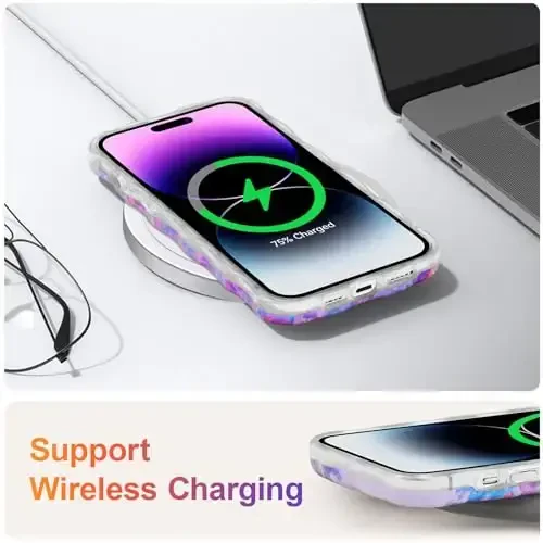 EYZUTAK iPhone 15 Pro uchun g'ilof, Rangli Retro Yog'li Bo'yoqli Bosilgan Gul Lazer Yorqin Naqshli Chiroyli Jingalak To'lqinlar Chegarasi Nozik Telefon Qopqog'i Zamonaviy Bardoshli TPU Himoya G'ilofi Qizlar Ayollar uchun -Bej - 6