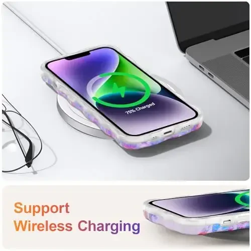 EYZUTAK iPhone 15 uchun g'ilof, Rangli Retro Yog'li Bo'yoqli Bosma Gul Lazer Nurli Yaltiroq Naqshli Chiroyli Jingalak To'lqinlar Chegara Nozik Telefon Qopqog'i Zamonaviy Chidamli TPU Himoya Qutisi Qizlar Ayollar uchun-Bej - 6