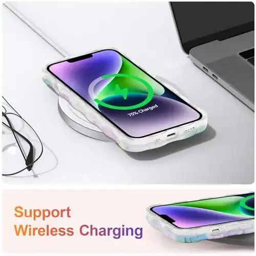 EYZUTAK iPhone 15 uchun g'ilof, Rangli Retro Yog'li Bo'yoqli Gul Barglari Lazer Yorqin Naqshli Yoqimli Jingalak To'lqinlar Qirrasi Nozik Telefon Qopqog'i Zamonaviy Bardoshli TPU Himoya G'ilofi Qizlar Ayollar uchun - Pushti Yashil - 6