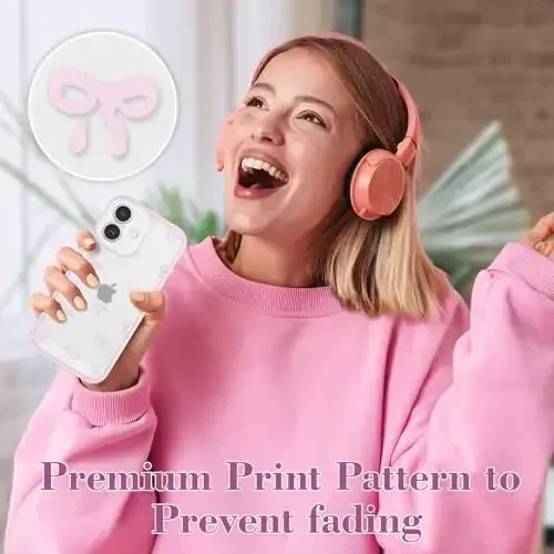 EYZUTAK iPhone 16 Plus uchun g'ilof, shaffof chiroyli lenta kamon naqshli estetik shaffof telefon g'ilofi ko'tarilgan kamera himoyasi zamonaviy nozik yumshoq bardoshli TPU himoya qopqog'i ayollar qizlar uchun - pushti - 6