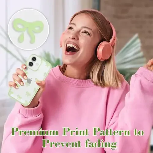 EYZUTAK iPhone 16 Plus uchun g‘ilof, shaffof yoqimli lenta kamonchasi naqshli estetik shaffof telefon g‘ilofi ko‘tarilgan kamera himoyasi zamonaviy ingichka yumshoq bardoshli TPU himoya qopqog‘i ayollar qizlar uchun - Yashil - 7