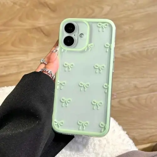 EYZUTAK iPhone 16 Plus uchun g‘ilof, shaffof yoqimli lenta kamonchasi naqshli estetik shaffof telefon g‘ilofi ko‘tarilgan kamera himoyasi zamonaviy ingichka yumshoq bardoshli TPU himoya qopqog‘i ayollar qizlar uchun - Yashil 