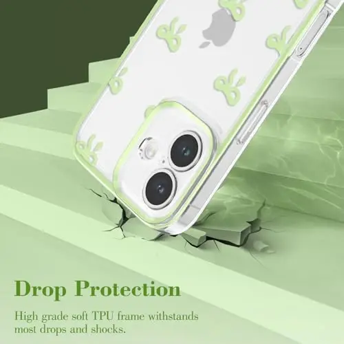 EYZUTAK iPhone 16 Plus uchun g‘ilof, shaffof yoqimli lenta kamonchasi naqshli estetik shaffof telefon g‘ilofi ko‘tarilgan kamera himoyasi zamonaviy ingichka yumshoq bardoshli TPU himoya qopqog‘i ayollar qizlar uchun - Yashil - 10