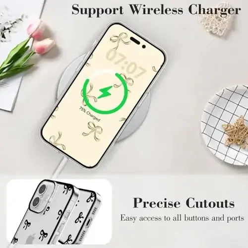 EYZUTAK iPhone 16 Plus uchun g'ilof, tiniq chiroyli lenta kamon naqshli estetik shaffof telefon g'ilofi ko'tarilgan kamera himoyasi zamonaviy ingichka yumshoq bardoshli TPU himoya qopqog'i ayollar qizlar uchun - qora - 8