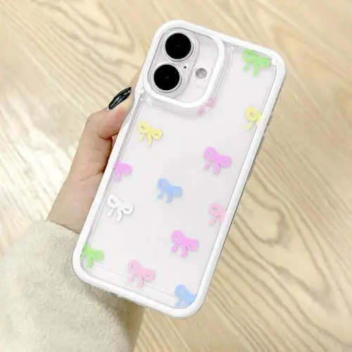 EYZUTAK iPhone 16 Plus uchun g‘ilof, tiniq yoqimtoy lenta bantli naqshli estetik shaffof telefon g‘ilofi, ko‘tarilgan kamera himoyasi, zamonaviy ingichka yumshoq bardoshli TPU himoya qopqog‘i ayollar qizlar uchun - Rangli - 12