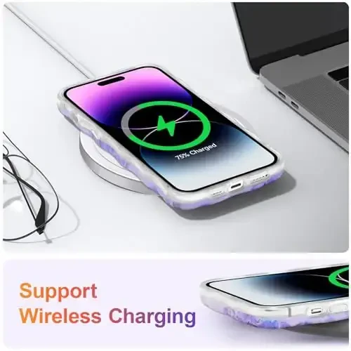 EYZUTAK iPhone 16 Pro Max uchun g‘ilof, Rangli Retro Moyli Bo‘yoqli Gul Lazer Yorqin Naqshli Yoqimli Jingalak To‘lqinli Qirrali Nozik Telefon Qopqog‘i Zamonaviy Bardoshli TPU Himoya G‘ilofi Qizlar Ayollar uchun-Binafsha - 6