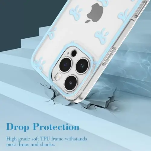 EYZUTAK iPhone 16 Pro Max uchun g‘ilof, shaffof chiroyli lenta kamon naqshli estetik shaffof telefon g‘ilofi ko‘tarilgan kamera himoyasi zamonaviy ingichka yumshoq bardoshli TPU himoya qopqog‘i ayollar qizlar uchun - Moviy - 10