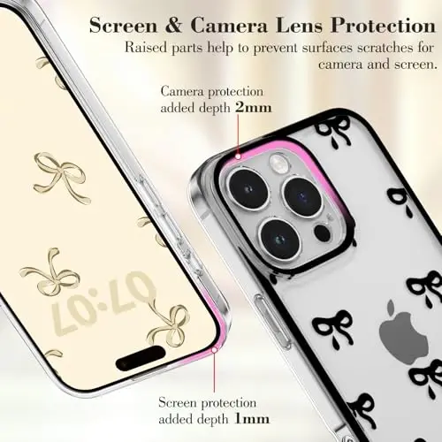 EYZUTAK iPhone 16 Pro Max uchun g'ilof, Shaffof Chiroyli lenta kamoncha naqshli Estetik Shaffof telefon g'ilofi Ko'tarilgan kamera himoyasi Zamonaviy Yupqa Yumshoq Bardoshli TPU Himoya qopqog'i Ayollar uchun - Qora - EYZUTAK (1)