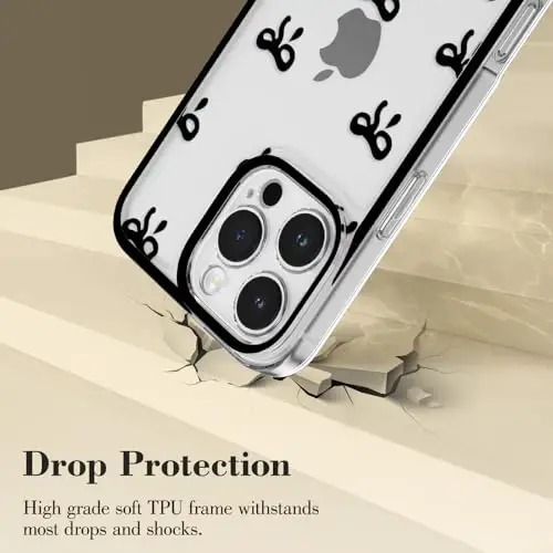 EYZUTAK iPhone 16 Pro Max uchun g'ilof, Shaffof Chiroyli lenta kamoncha naqshli Estetik Shaffof telefon g'ilofi Ko'tarilgan kamera himoyasi Zamonaviy Yupqa Yumshoq Bardoshli TPU Himoya qopqog'i Ayollar uchun - Qora - 3