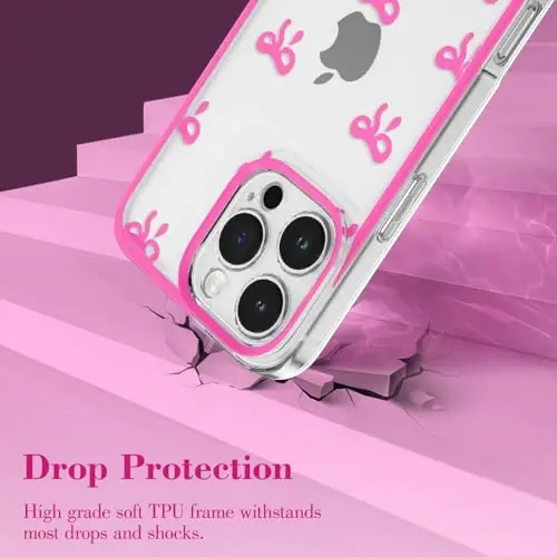 EYZUTAK iPhone 16 Pro uchun g‘ilof, tiniq chiroyli lenta kamon naqshli estetik shaffof telefon g‘ilofi ko‘tarilgan kamera himoyasi zamonaviy ingichka yumshoq bardoshli TPU himoya qopqog‘i ayollar qizlar uchun - och qizil - 3