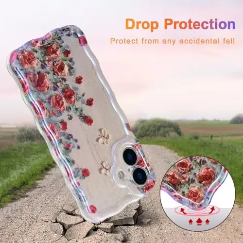 EYZUTAK iPhone 16 uchun g'ilof, Rangli Retro Moyli Bo'yoqli Bosma Gul Lazerli Yaltiroq Naqshli Chiroyli Jingalak To'lqinli Chekka Nafis Telefon Qopqog'i Zamonaviy Bardoshli TPU Himoya G'ilofi Qizlar Ayollar uchun-Bej - 3