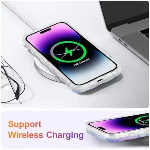 EYZUTAK iPhone 16 uchun g'ilof, Rangli Retro Yog'li Bo'yoqli Gul Lazer Yaltiroq Naqshli Chiroyli Jingalak To'lqinli Qirrali nafis Telefon Qopqog'i Zamonaviy Chidamli TPU Himoya G'ilofi Qizlar Ayollar uchun - Pushti Binafsha - 6