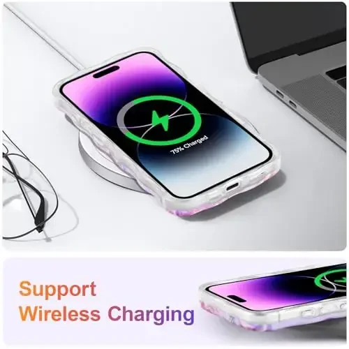 EYZUTAK iPhone 16 uchun g'ilof, Rangli Retro Yog'li Bo'yoqli Gul Lazer Yorqin Naqshli Yoqimli Jingalak To'lqin Qirrali Nozik Telefon Qopqog'i Zamonaviy Bardoshli TPU Himoya G'ilofi Qizlar Ayollar uchun - Pushti Pion - 6