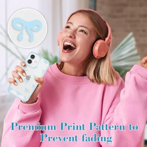 EYZUTAK iPhone 16 uchun g'ilof, shaffof yoqimli lenta kamon naqshli estetik shaffof telefon g'ilofi ko'tarilgan kamera himoyasi zamonaviy ingichka yumshoq bardoshli TPU himoya qopqog'i ayollar qizlar uchun - Moviy - 6