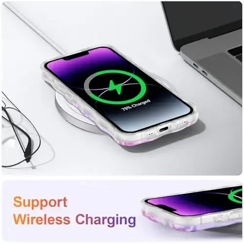 EYZUTAK iPhone 16e uchun g‘ilof, rangli retro moyli bo‘yoqli gul lazerli yaltiroq naqshli yoqimli jingalak to‘lqinli qirrali nafis telefon qopqog‘i zamonaviy bardoshli TPU himoya g‘ilofi qizlar ayollar uchun - pushti pion - 6