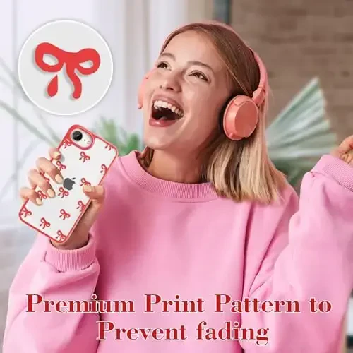 EYZUTAK iPhone 16e uchun g'ilof, shaffof chiroyli lenta bantli naqshli estetik shaffof telefon g'ilofi ko'tarilgan kamera himoyasi zamonaviy nozik yumshoq bardoshli TPU himoya qopqog'i ayollar qizlar uchun - Qizil - 6