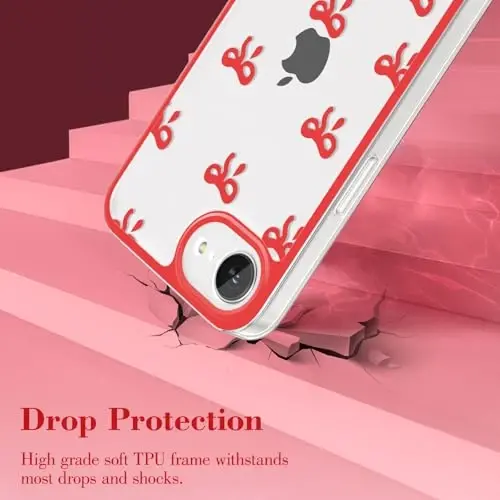 EYZUTAK iPhone 16e uchun g'ilof, shaffof chiroyli lenta bantli naqshli estetik shaffof telefon g'ilofi ko'tarilgan kamera himoyasi zamonaviy nozik yumshoq bardoshli TPU himoya qopqog'i ayollar qizlar uchun - Qizil - 10
