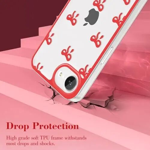 EYZUTAK iPhone 16e uchun g'ilof, shaffof chiroyli lenta bantli naqshli estetik shaffof telefon g'ilofi ko'tarilgan kamera himoyasi zamonaviy nozik yumshoq bardoshli TPU himoya qopqog'i ayollar qizlar uchun - Qizil - 3