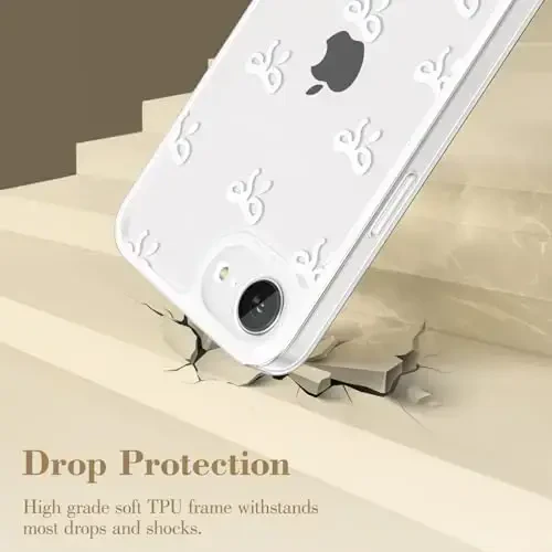 EYZUTAK iPhone 16e uchun g'ilof, shaffof chiroyli lenta kamon naqshli estetik shaffof telefon g'ilofi ko'tarilgan kamera himoyasi zamonaviy ingichka yumshoq bardoshli TPU himoya qopqog'i ayollar qizlar uchun - Oq - 3