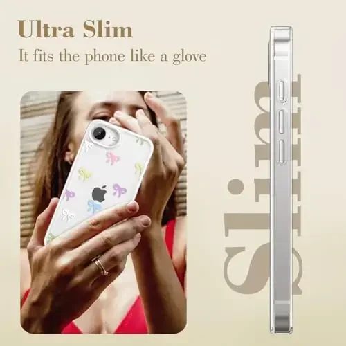 EYZUTAK iPhone 16e uchun g'ilof, Shaffof Chiroyli lenta kamon naqshli estetik shaffof telefon g'ilofi Ko'tarilgan kamera himoyasi Zamonaviy ingichka yumshoq bardoshli TPU himoya qopqog'i ayollar qizlar uchun - Rangli - 4