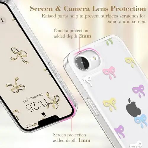 EYZUTAK iPhone 16e uchun g'ilof, Shaffof Chiroyli lenta kamon naqshli estetik shaffof telefon g'ilofi Ko'tarilgan kamera himoyasi Zamonaviy ingichka yumshoq bardoshli TPU himoya qopqog'i ayollar qizlar uchun - Rangli - EYZUTAK (1)