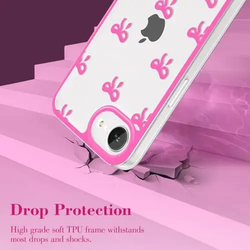 EYZUTAK iPhone 16e uchun g‘ilof, tiniq yoqimli lenta bantli estetik shaffof telefon g‘ilofi ko‘tarilgan kamera himoyasi zamonaviy ingichka yumshoq bardoshli TPU himoya qopqog‘i ayollar qizlar uchun - och qizil - 10