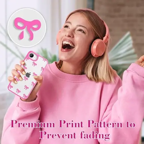 EYZUTAK iPhone 16e uchun g‘ilof, tiniq yoqimli lenta bantli estetik shaffof telefon g‘ilofi ko‘tarilgan kamera himoyasi zamonaviy ingichka yumshoq bardoshli TPU himoya qopqog‘i ayollar qizlar uchun - och qizil - 6