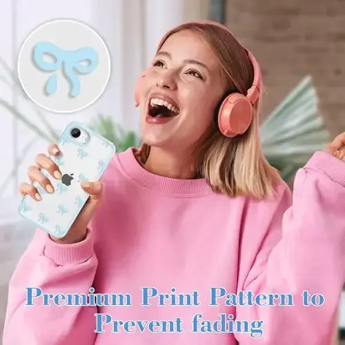 EYZUTAK iPhone 16e uchun g‘ilof, tiniq yoqimli lenta kamon naqshli estetik shaffof telefon g‘ilofi ko‘tarilgan kamera himoyasi zamonaviy ingichka yumshoq bardoshli TPU himoya qopqog‘i ayollar qizlar uchun - Moviy - 6