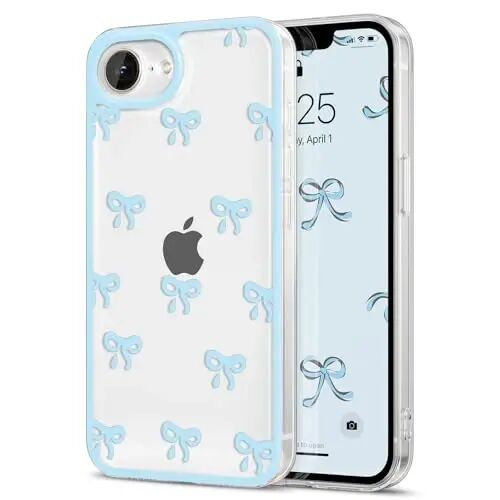 EYZUTAK iPhone 16e uchun g‘ilof, tiniq yoqimli lenta kamon naqshli estetik shaffof telefon g‘ilofi ko‘tarilgan kamera himoyasi zamonaviy ingichka yumshoq bardoshli TPU himoya qopqog‘i ayollar qizlar uchun - Moviy - EYZUTAK