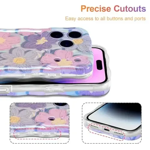 EYZUTAK iPhone 17 Pro Max uchun g'ilof, rangli retro moyli bo'yoqli lazerli yaltiroq naqshli yoqimli jingalak to'lqinli qirrali nafis telefon qopqog'i zamonaviy bardoshli TPU himoya g'ilofi qizlar ayollar uchun - pushti binafsha - 5