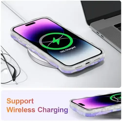 EYZUTAK iPhone 17 Pro Max uchun g'ilof, rangli retro moyli bo'yoqli lazerli yaltiroq naqshli yoqimli jingalak to'lqinli qirrali nafis telefon qopqog'i zamonaviy bardoshli TPU himoya g'ilofi qizlar ayollar uchun - pushti binafsha - 6