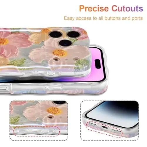 EYZUTAK iPhone 17 Pro Max uchun g'ilof, Rangli Retro Yog'li Bo'yoqli Bosilgan Gul Lazer Yorqin Naqshli Chiroyli Jingalak To'lqinli Chekka Nozik Telefon Qopqog'i Zamonaviy Bardoshli TPU Himoya G'ilof Qizlar Ayollar uchun-Yashil - 5