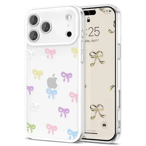 EYZUTAK iPhone 17 Pro Max uchun gʻilof, Shaffof chiroyli lenta bantli naqshli estetik shaffof telefon gʻilofi Koʻtarilgan kamera himoyasi Zamonaviy ingichka yumshoq bardoshli TPU himoya qopqogʻi ayollar qizlar uchun - Rangli - EYZUTAK