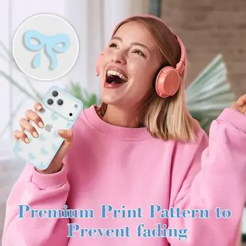 EYZUTAK iPhone 17 Pro Max uchun g'ilof, shaffof chiroyli lenta kamon naqshli estetik shaffof telefon g'ilofi ko'tarilgan kamera himoyasi zamonaviy ingichka yumshoq bardoshli TPU himoya qopqog'i ayollar qizlar uchun - Moviy - 6