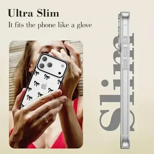 EYZUTAK iPhone 17 Pro Max uchun g‘ilof, shaffof yoqimli lenta kamon naqshli estetik shaffof telefon g‘ilofi ko‘tarilgan kamera himoyasi zamonaviy ingichka yumshoq bardoshli TPU himoya qopqog‘i ayollar qizlar uchun - qora - 4