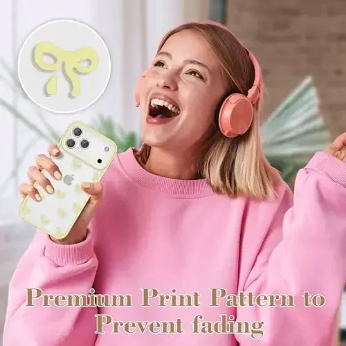 EYZUTAK iPhone 17 Pro Max uchun g‘ilof, shaffof yoqimli lenta kamon naqshli estetik shaffof telefon g‘ilofi ko‘tarilgan kamera himoyasi zamonaviy ingichka yumshoq bardoshli TPU himoya qopqog‘i ayollar qizlar uchun - Sariq - 8