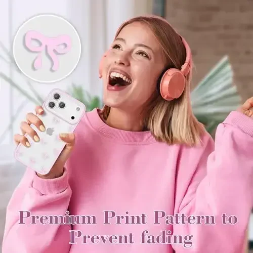 EYZUTAK iPhone 17 Pro Max uchun g‘ilof, tiniq yoqimli lenta kamon naqshli estetik shaffof telefon g‘ilofi ko‘tarilgan kamera himoyasi zamonaviy ingichka yumshoq bardoshli TPU himoya qopqog‘i ayollar qizlar uchun - Pushti - 6