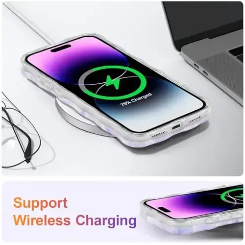 EYZUTAK iPhone 17 Pro uchun g'ilof, rangli retro moyli bo'yoqli gul lazerli yaltiroq naqshli yoqimli jingalak to'lqinli qirrali nafis telefon qopqog'i zamonaviy bardoshli TPU himoya g'ilofi qizlar ayollar uchun - och binafsha - 6